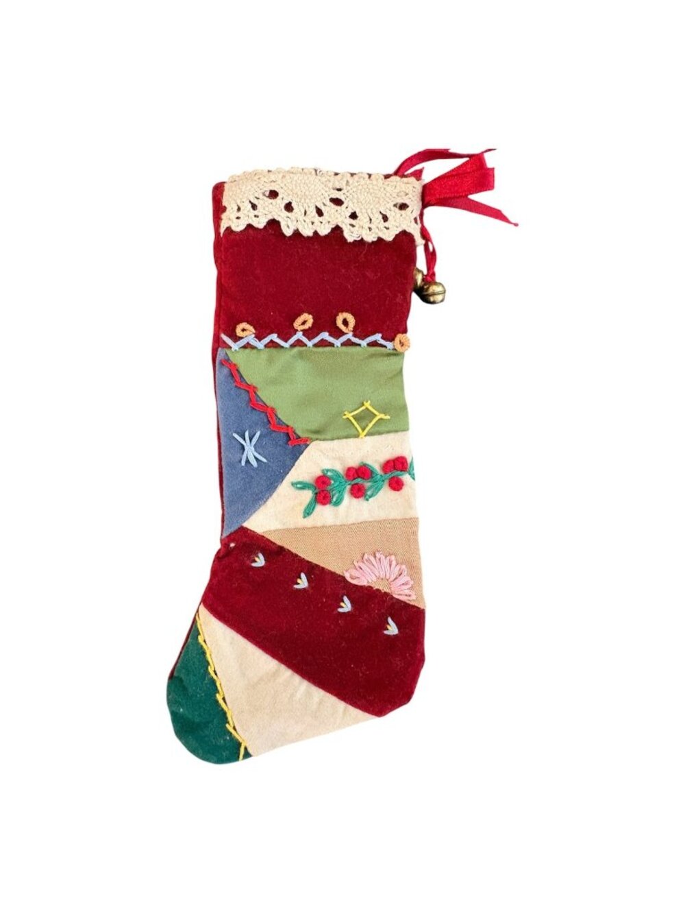 Vintage Crazy Quilt Velvet Embroidered Victorian Style Christmas Stocking Mini